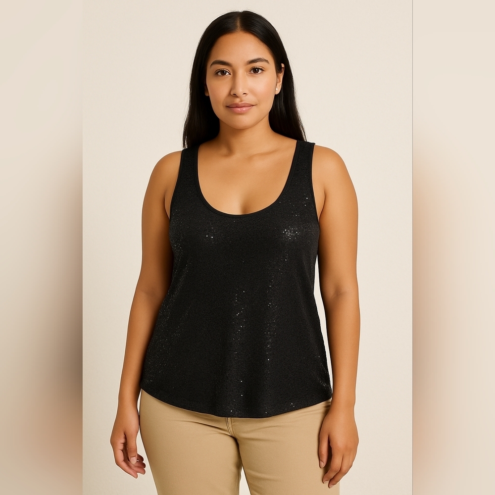 🖤 NWT a.n.a Black Sequin Sleeveless Tank Top Large Holiday Party